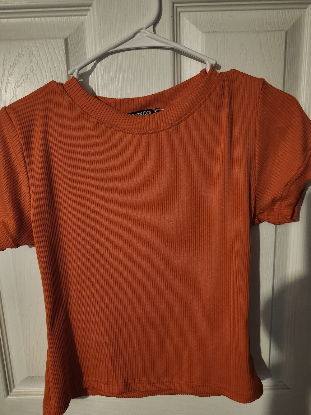 Orange Ribbed Short Sleeve Top